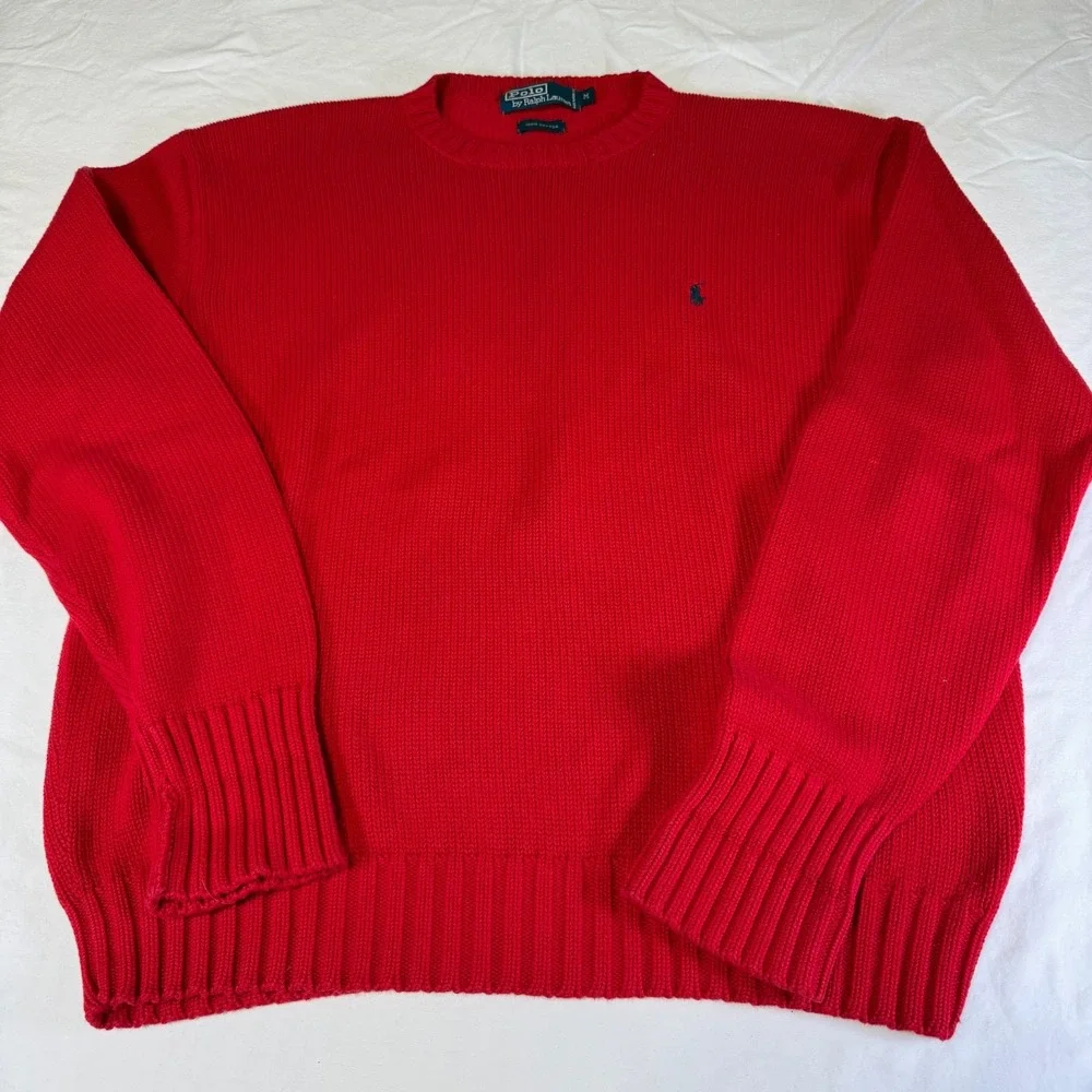 Vintage Polo Ralph Lauren Crew Neck 100% Cotton Knit Sweater Men's Med Hong Kong